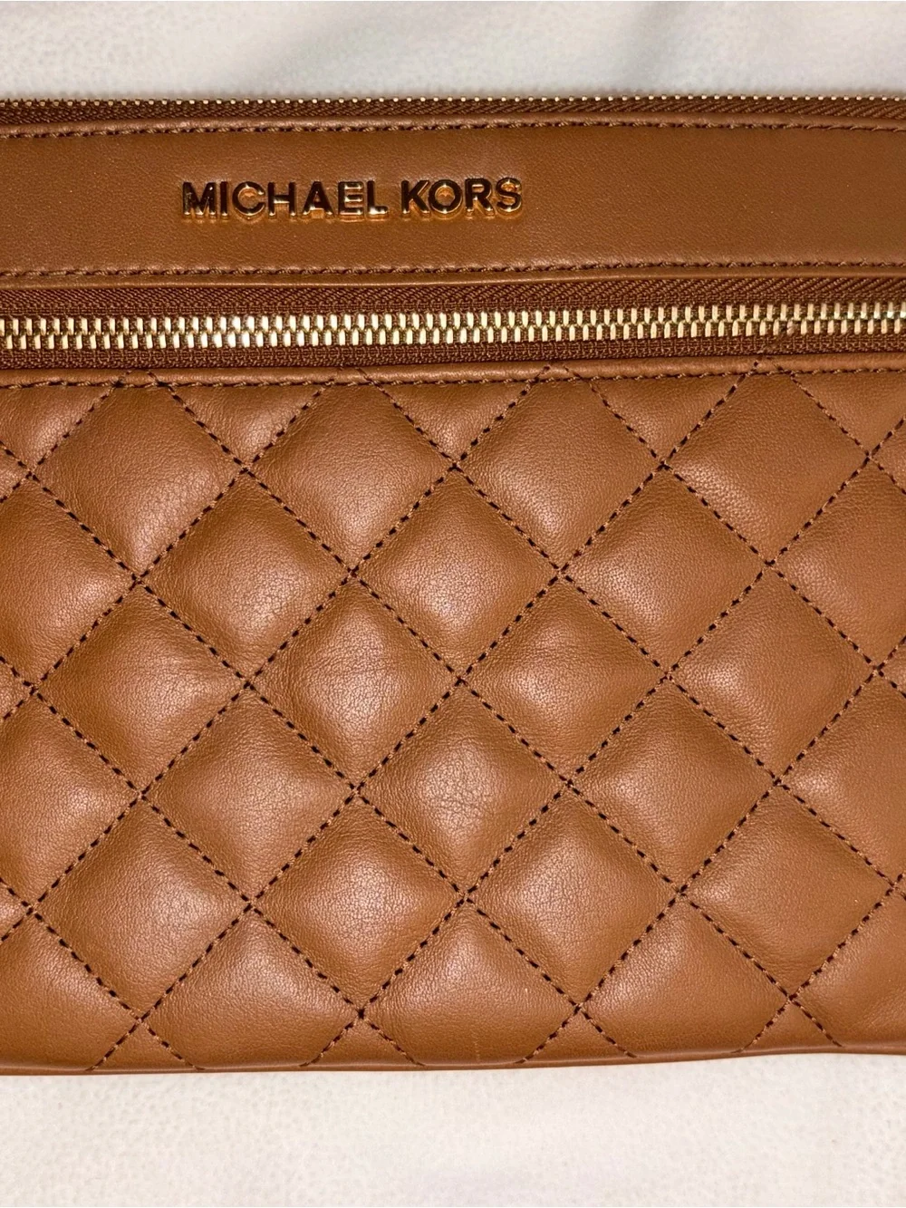 Michael Kors Caramel Quilted Leather Wristlet with Gold Hardware - Picture 1 of 4
